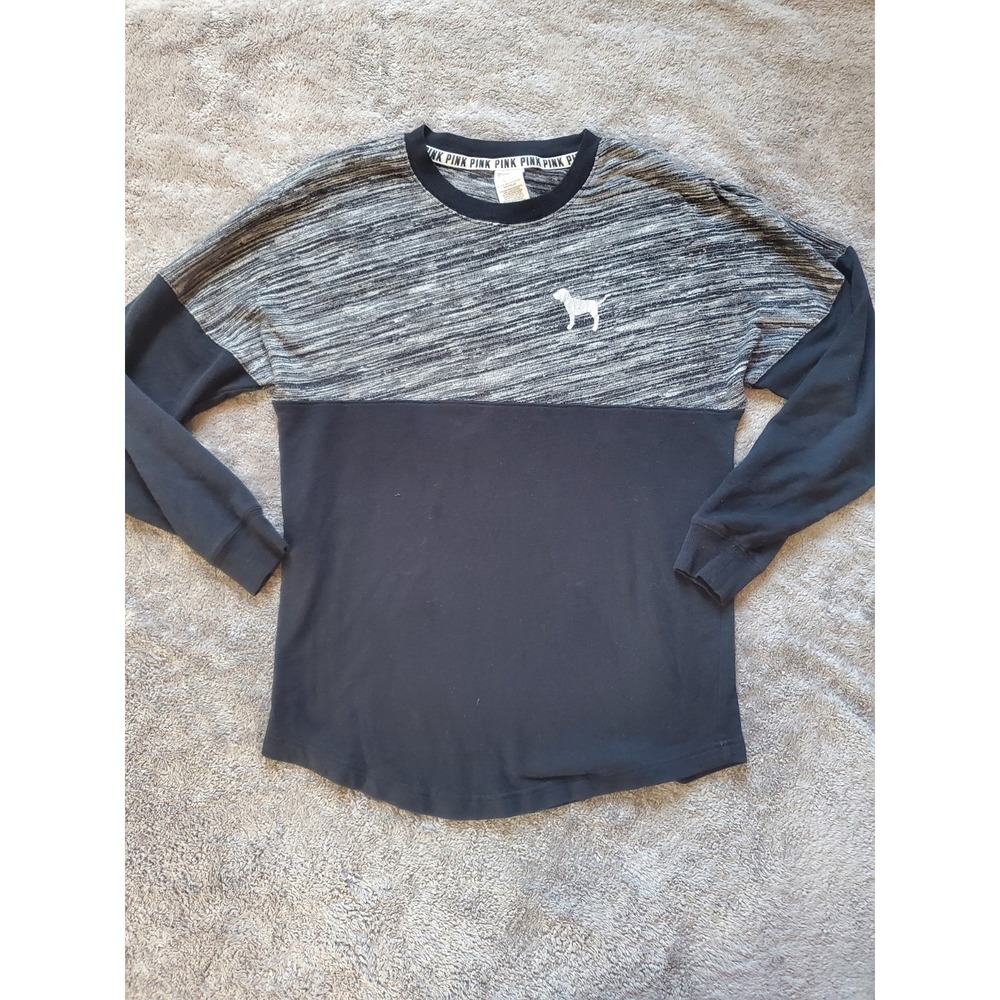 Pink Victorias Secret Womens Black Gray Long Sleeve Crew Neck Casual Shirt XS